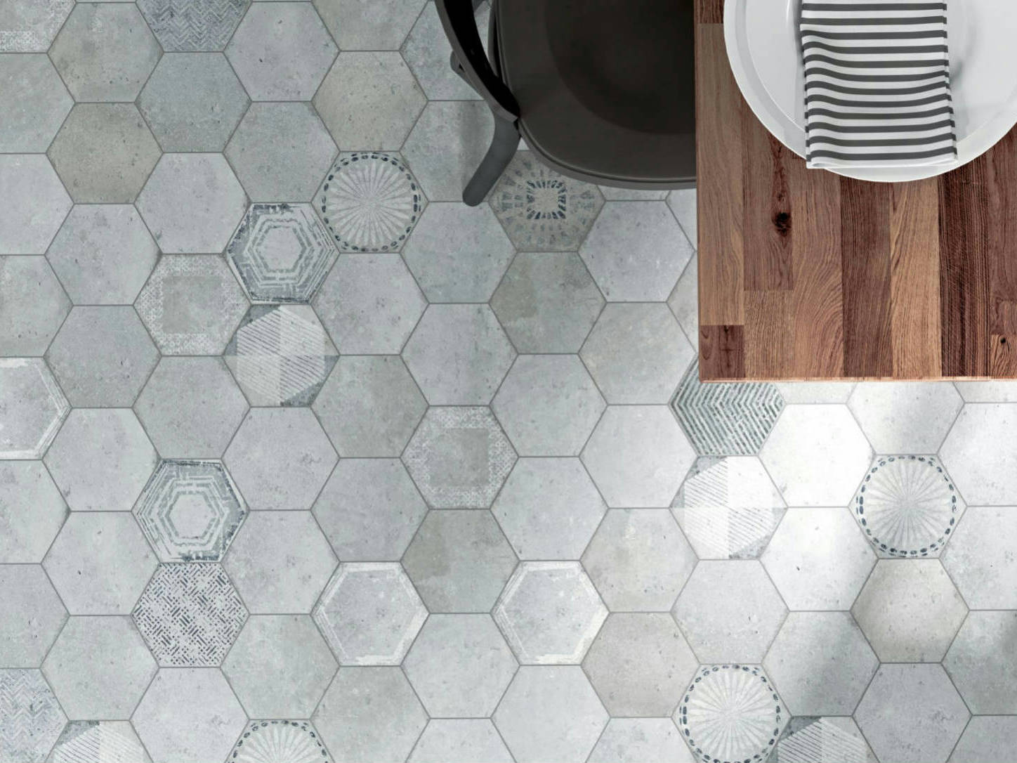 Alma 5.5x6.3” Grey and Grey Decor Hexagon | Classic Tile Imports
