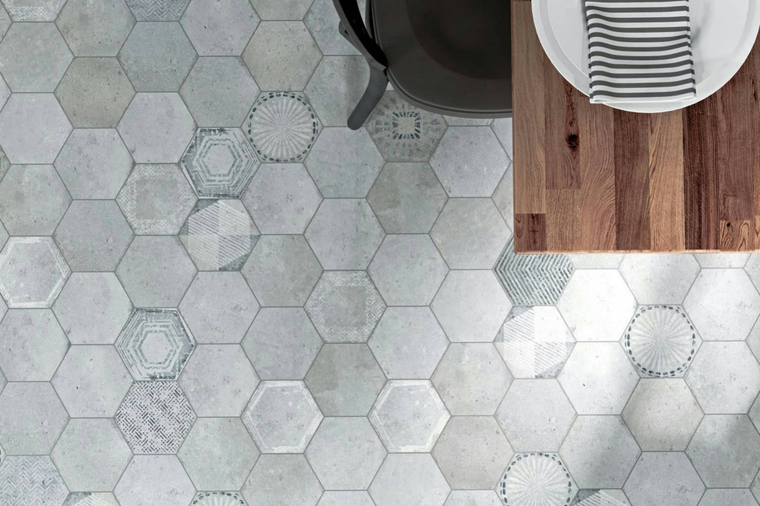 Alma 5.5x6.3” Grey and Grey Decor Hexagon | Classic Tile Imports