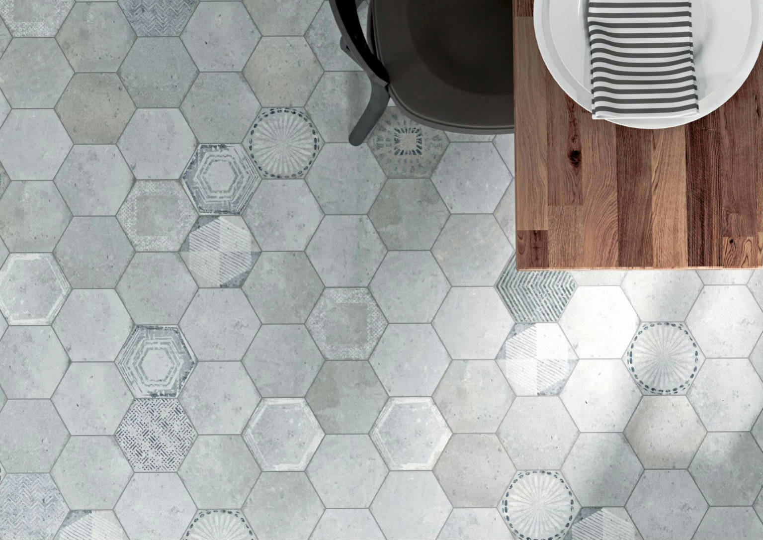 Alma 5.5x6.3” Grey and Grey Decor Hexagon | Classic Tile Imports