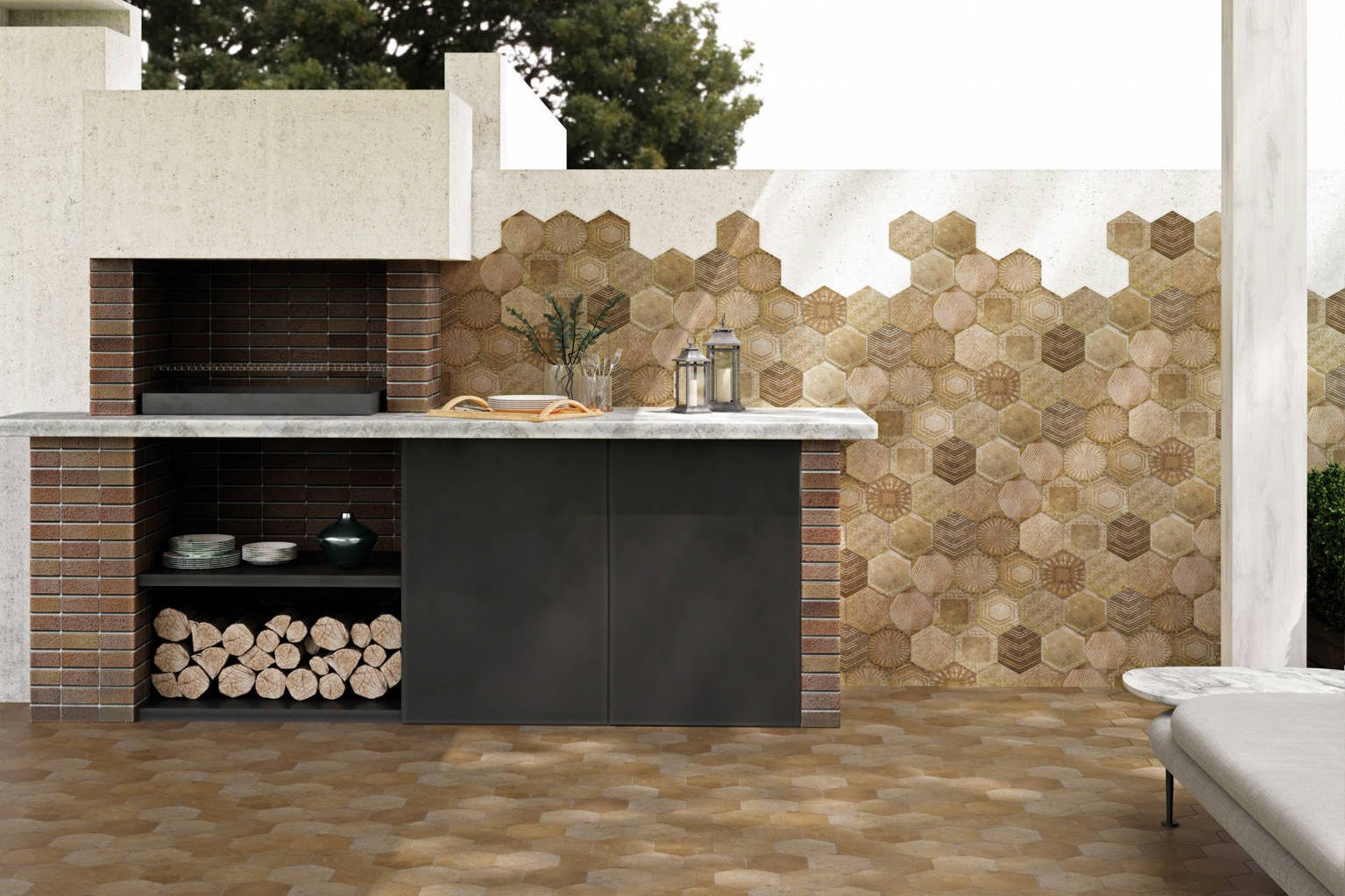 Alma 5.5x6.3” Terra and Sand Decor Hexagon | Classic Tile Imports