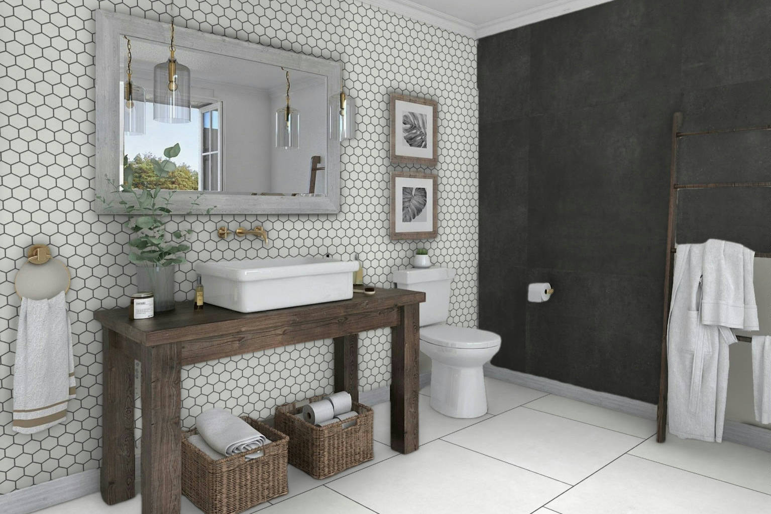 Ashland White 36x36, 3x3 Mosaic, and 48x48 Black | Classic Tile Imports