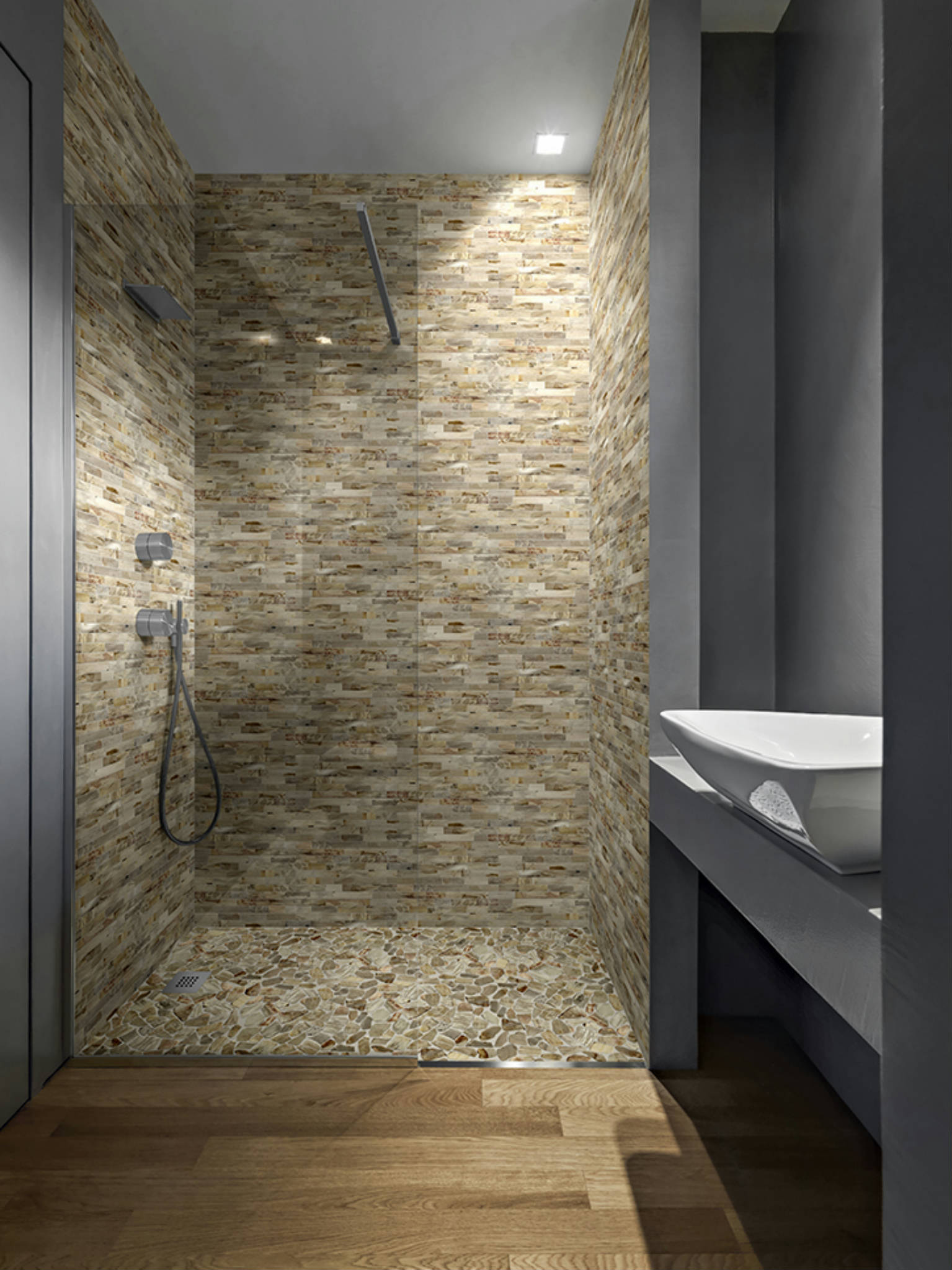 Fossil Wood Mini Opus Mix Beige Interlocking Mosaic | Classic Tile Imports