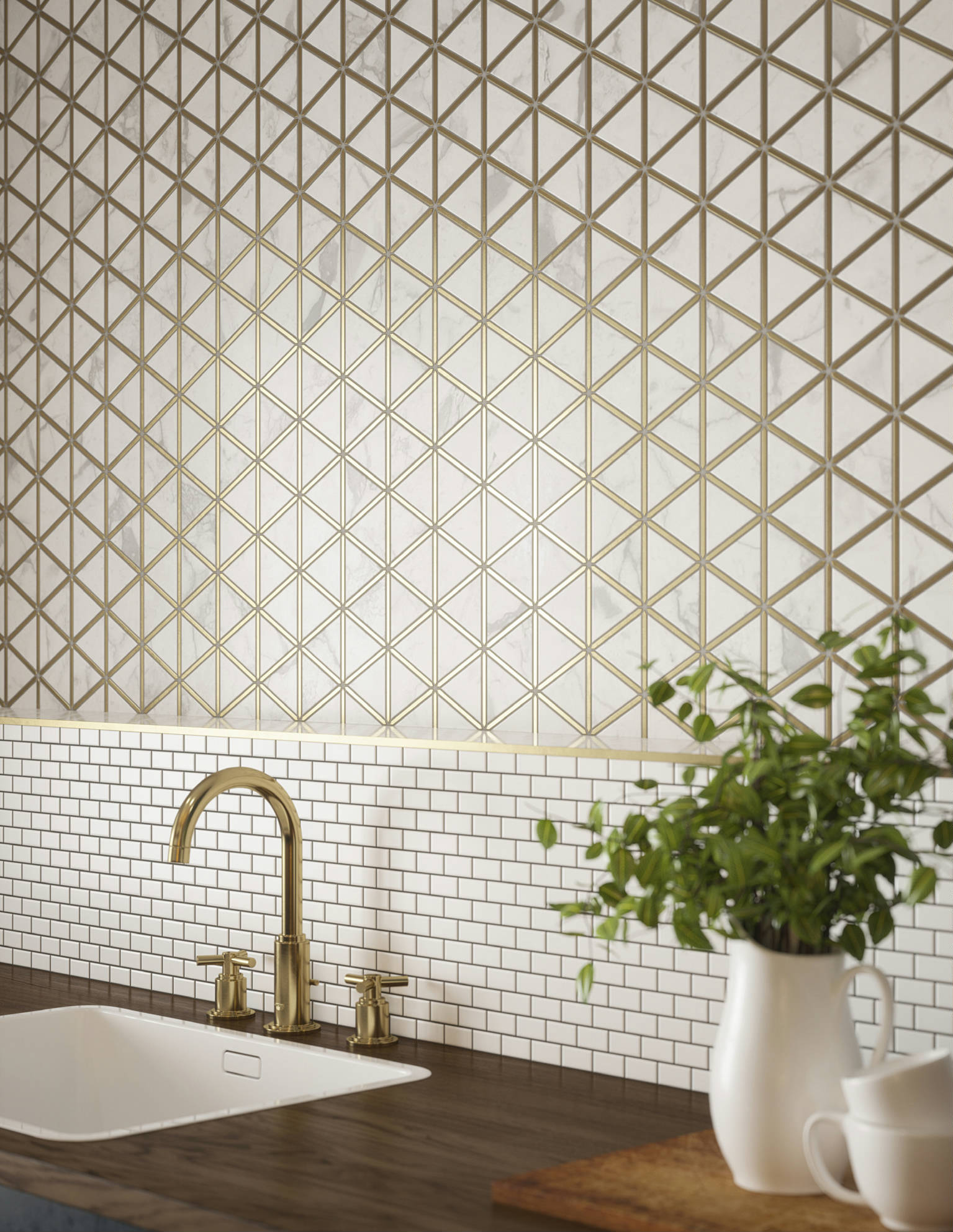 Gilded Triangles Mosaic, Creek Trail Mosaic | Classic Tile Imports