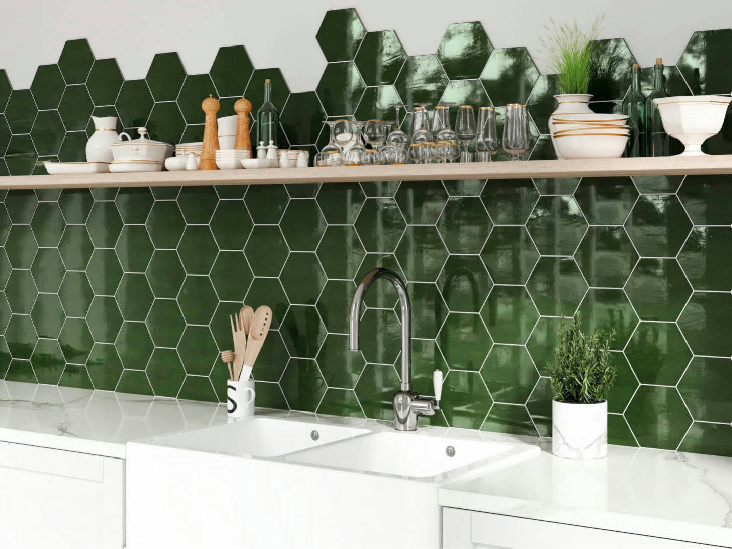 Ronda 5.5X6.3” Green Hexagon | Classic Tile Imports