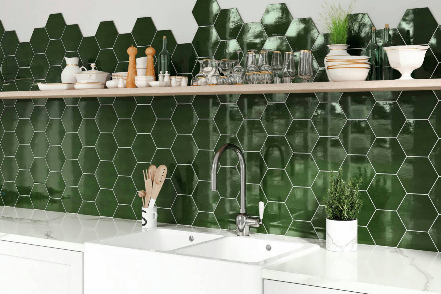 Ronda 5.5X6.3” Green Hexagon | Classic Tile Imports