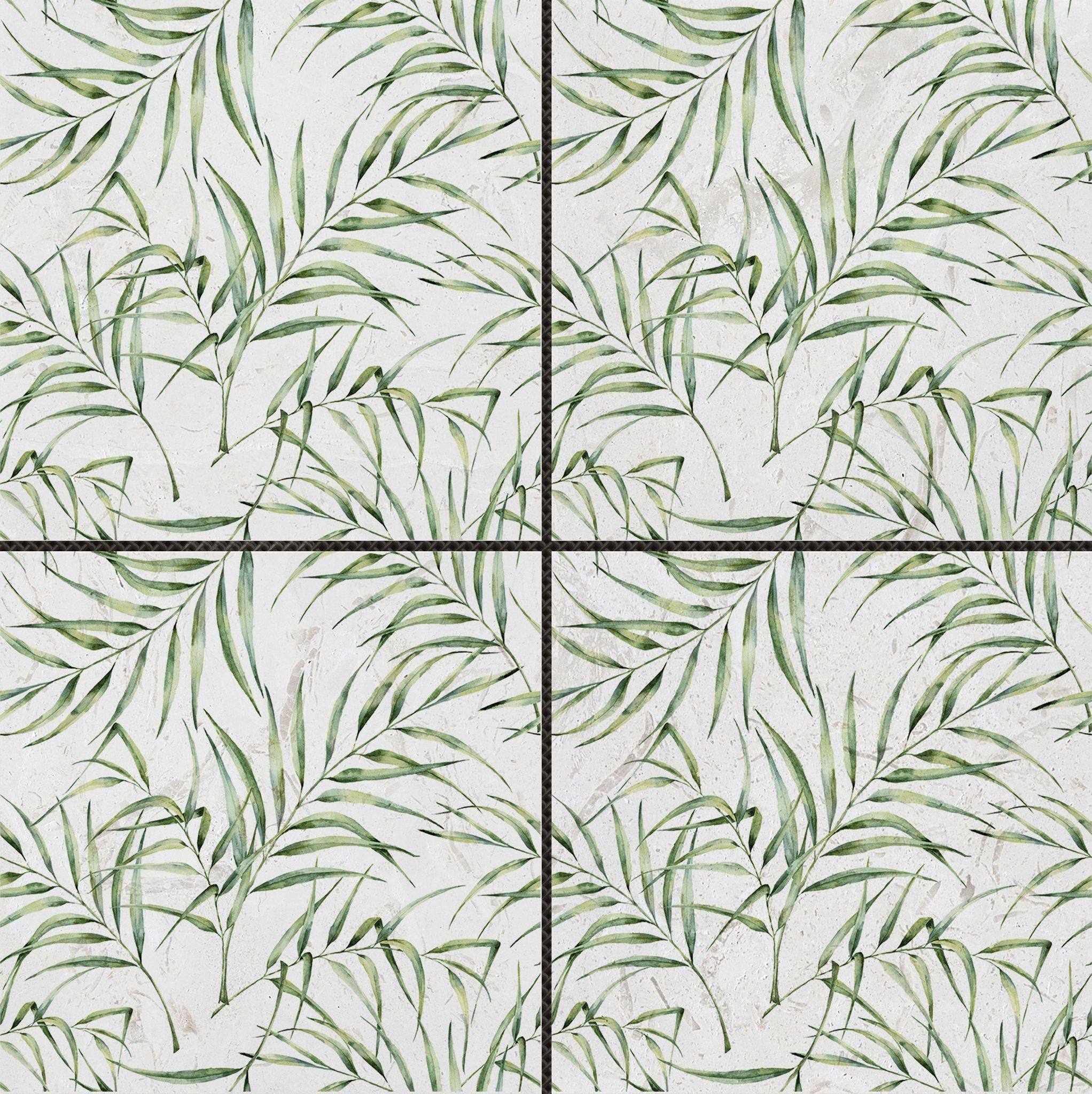 6"x6" Green Palm Leaf Printed Beige Marble | Classic Tile Imports