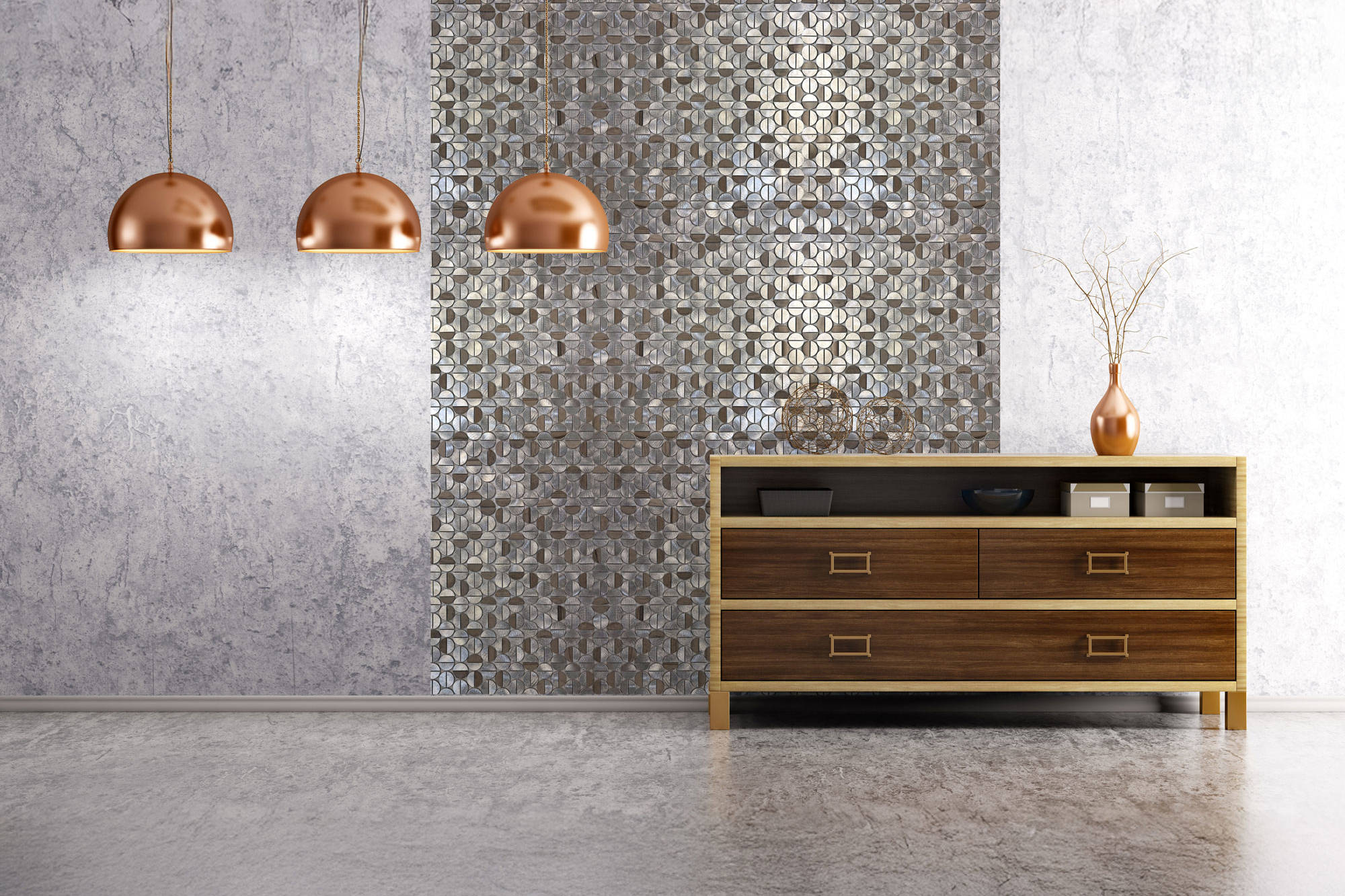 Aluminum & Marble Semi Circle Silver Brown 2 | Classic Tile Imports