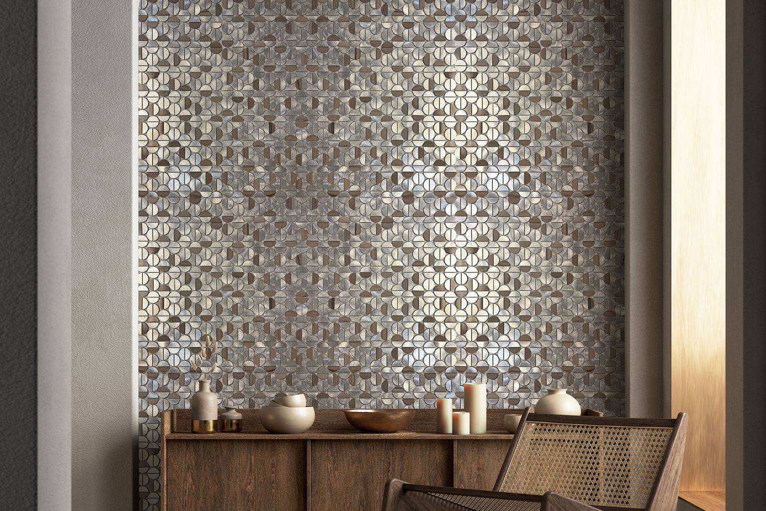 Aluminum & Marble Semi Circle Silver Brown | Classic Tile Imports