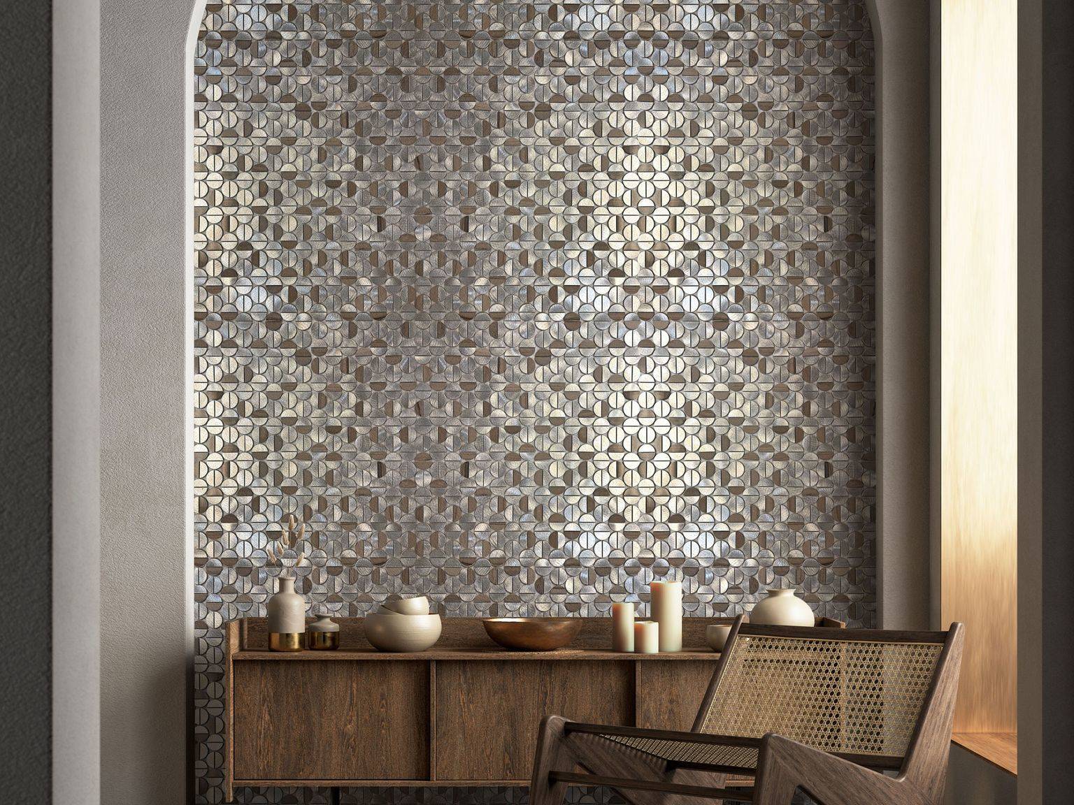 Aluminum & Marble Semi Circle Silver Brown | Classic Tile Imports