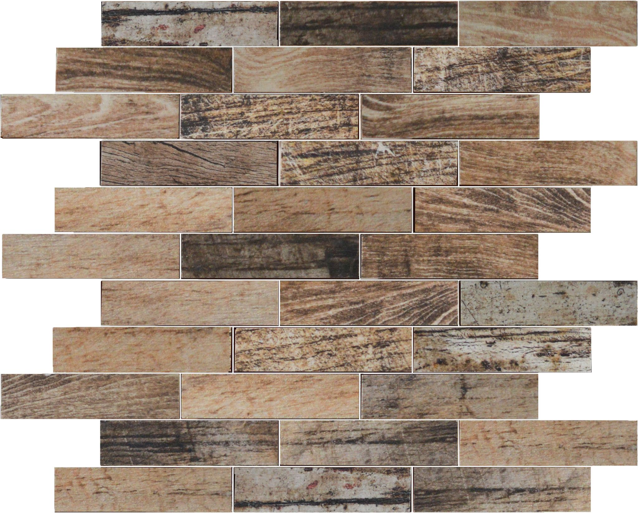 Beige Brown Mix Wood 1.1"x4" Glazed Ceramic Mosaic | Classic Tile Imports
