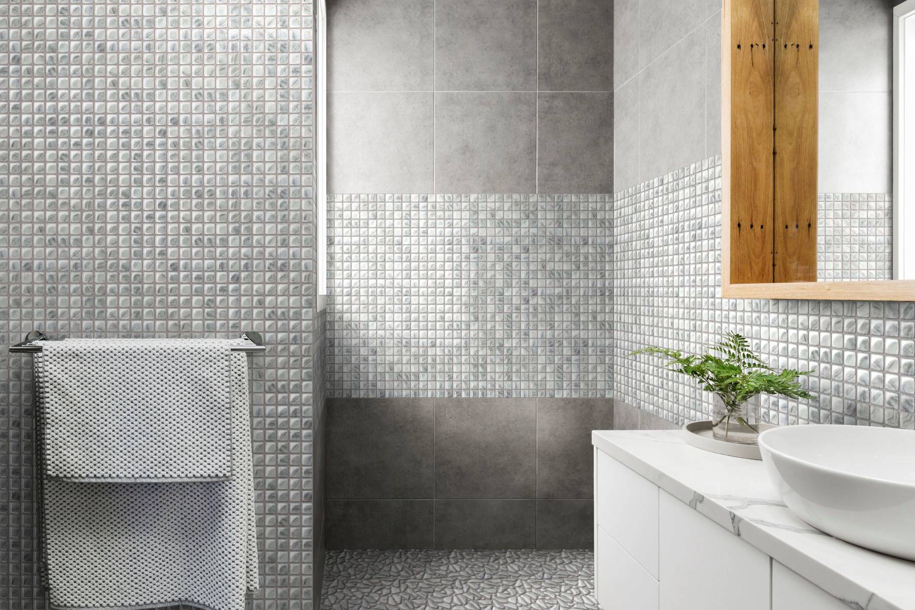 Glass Pebble Light Grey  + Glass Square Light Grey | Classic Tile Imports