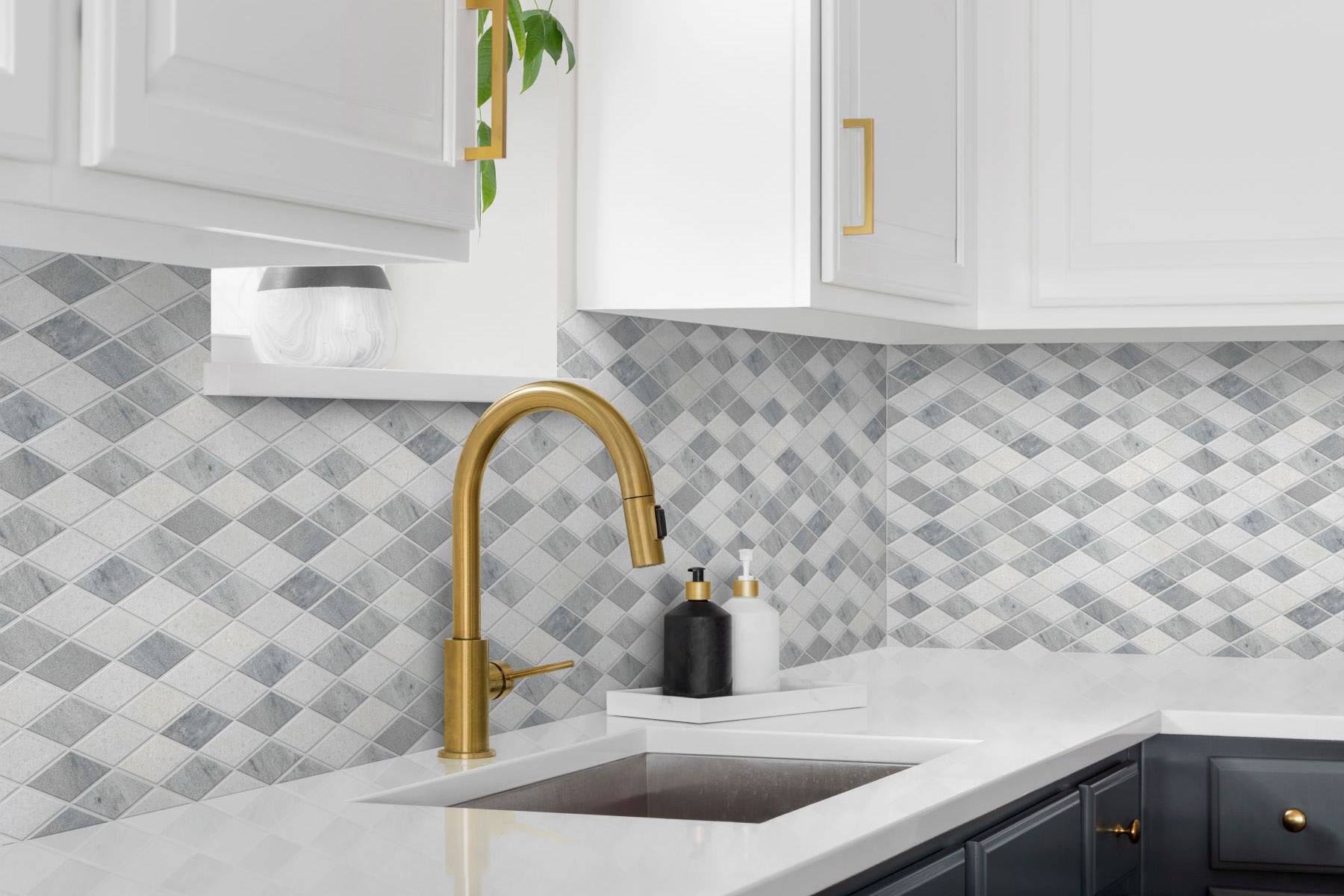 Grey White Multicolor Marble Diamond Honed Mosaic | Classic Tile Imports