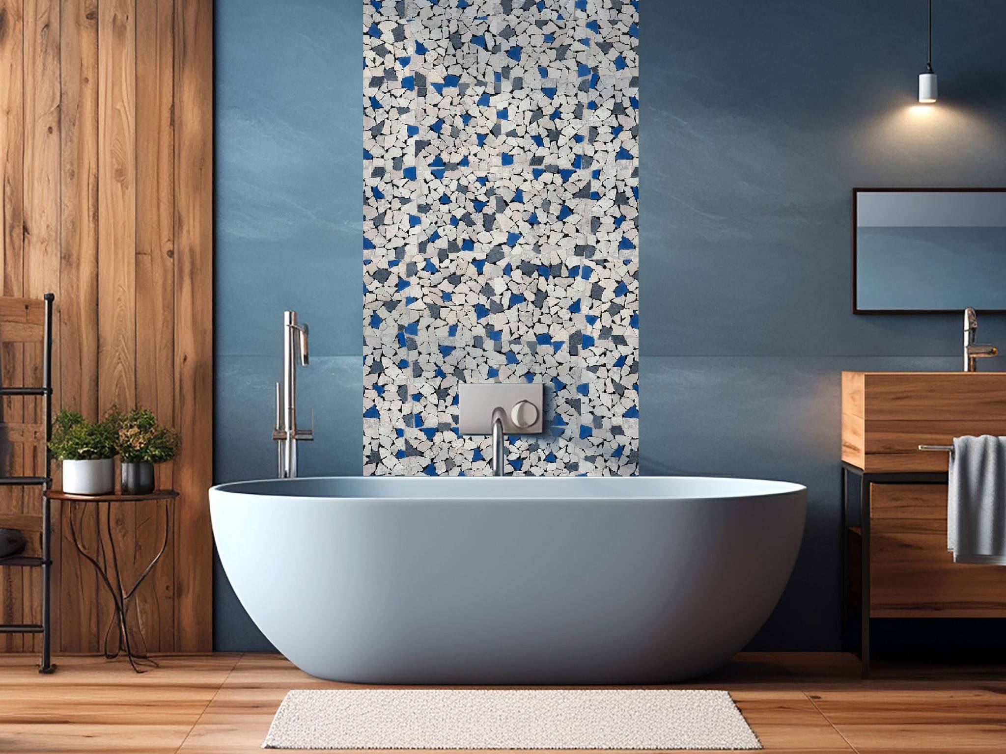 Mini Opus Beige Grey Marble Mix & Blue Glass | Classic Tile Imports