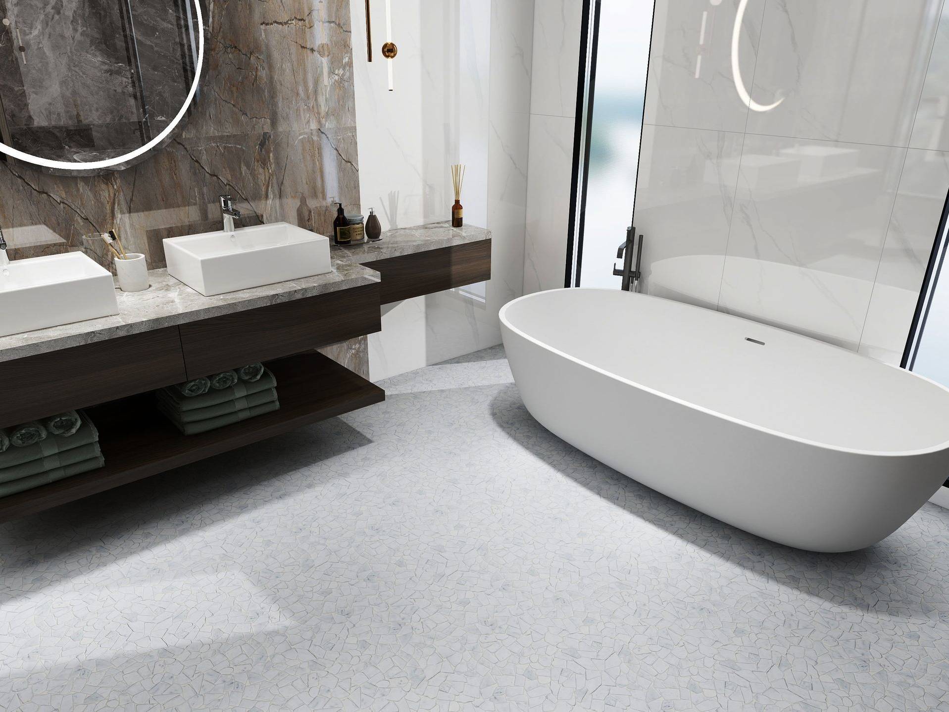 Mini Opus Matte White Grey Marble Stone Interlocking | Classic Tile Imports