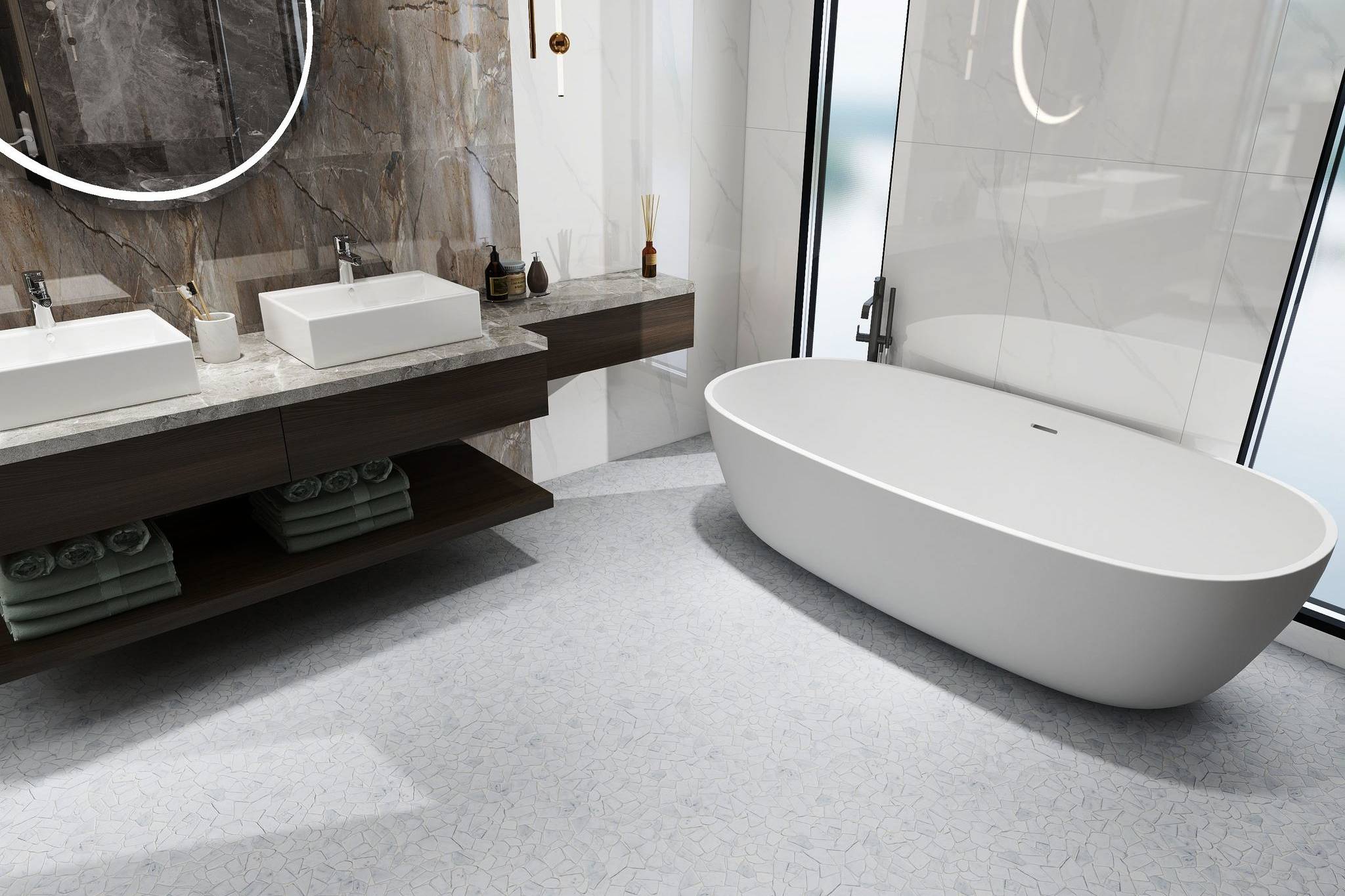 Mini Opus Matte White Grey Marble Stone Interlocking | Classic Tile Imports