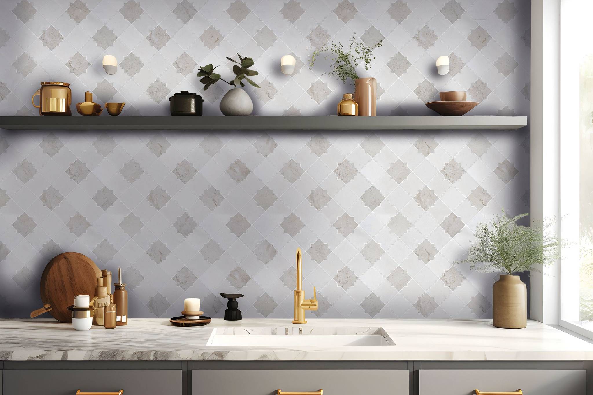 Star & Square White & Beige Mix Marble | Classic Tile Imports