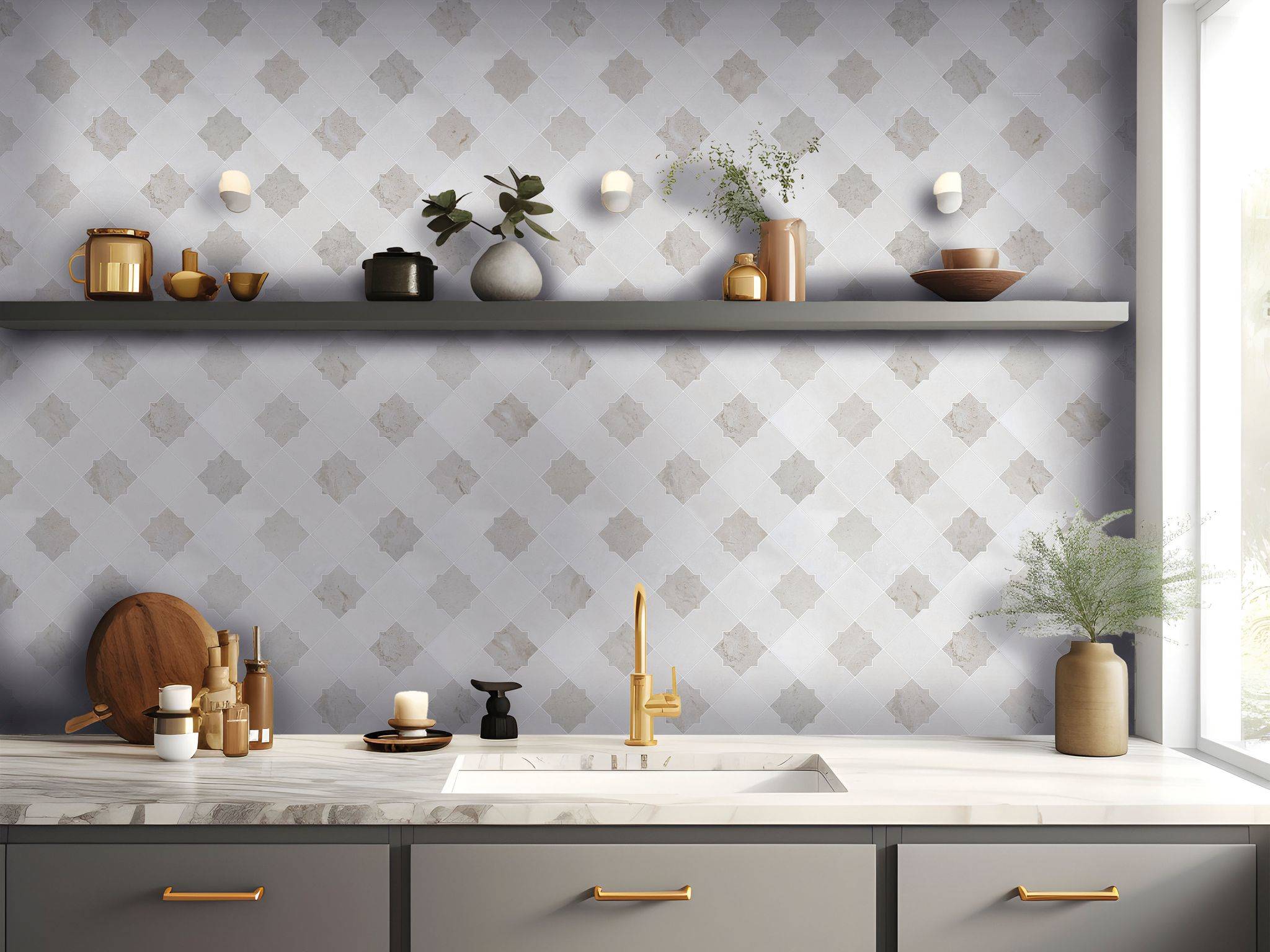 Star & Square White & Beige Mix Marble | Classic Tile Imports