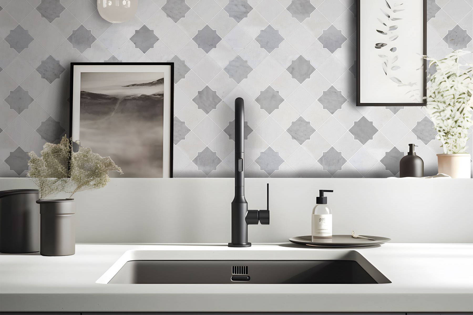 Star & Square White & Grey Mix Marble | Classic Tile Imports