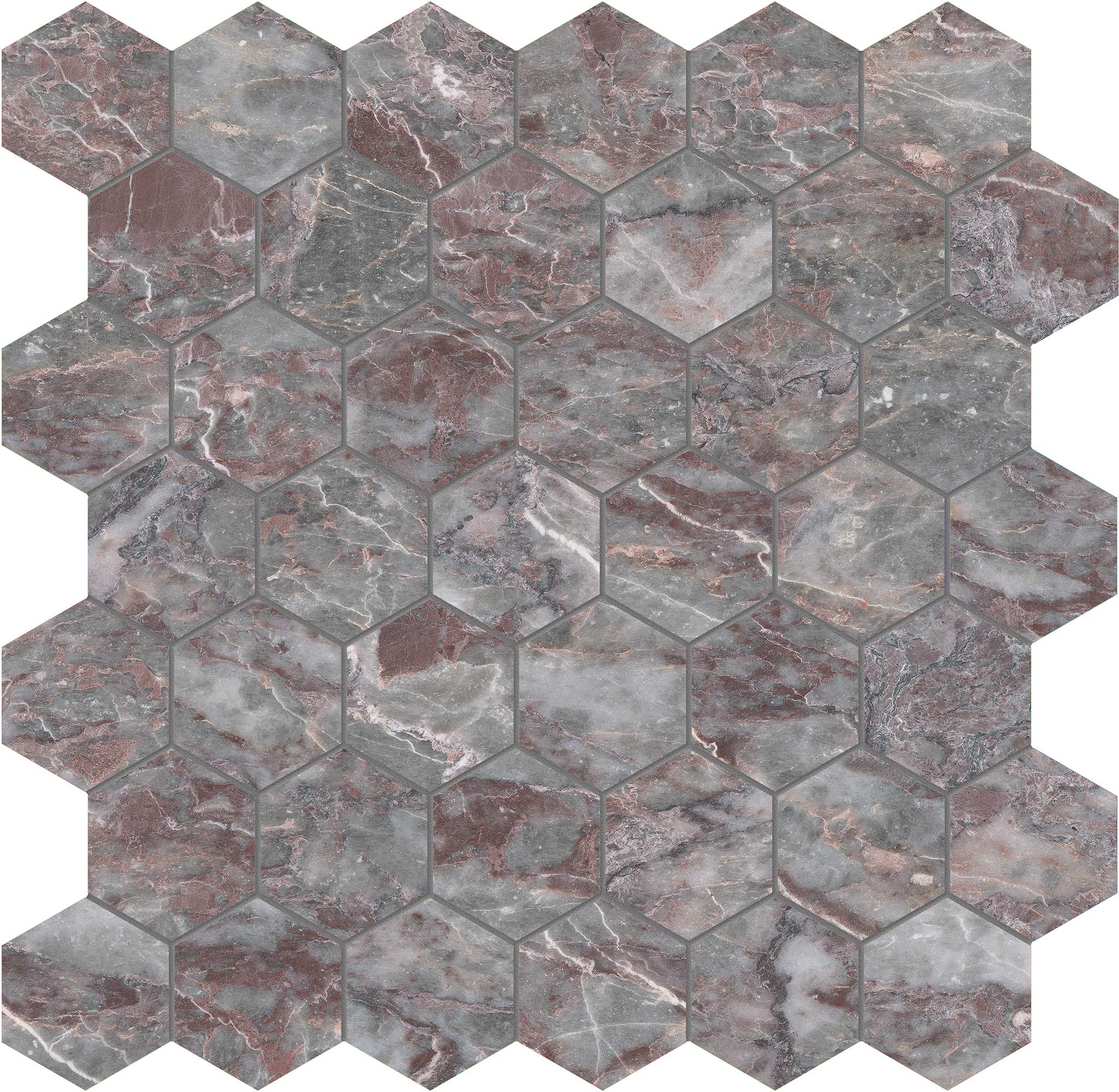 Sereno Burgundy 2 Hexagon Mosaic | Classic Tile Imports